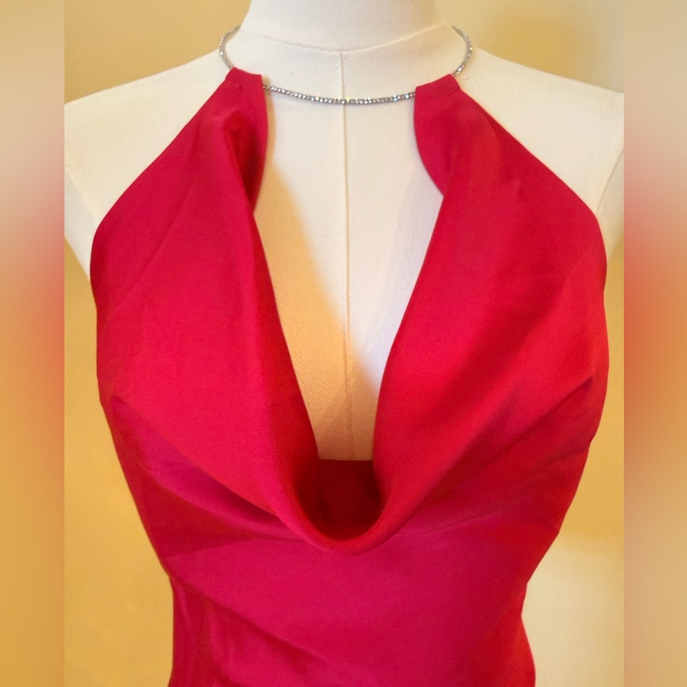 Marciano Fuchsia Backless Halter Dress with Rhinestone Neckline